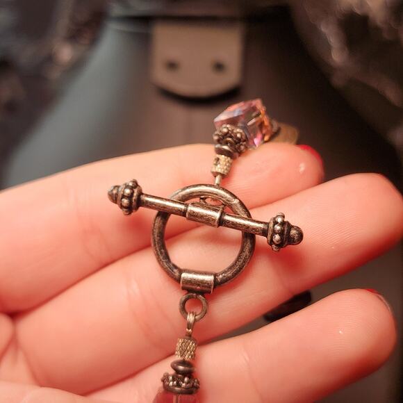 Vtg Purple Swarovski Crystal Necklace Solid Sterling Silver Beads Toggle 129g - Picture 3 of 10